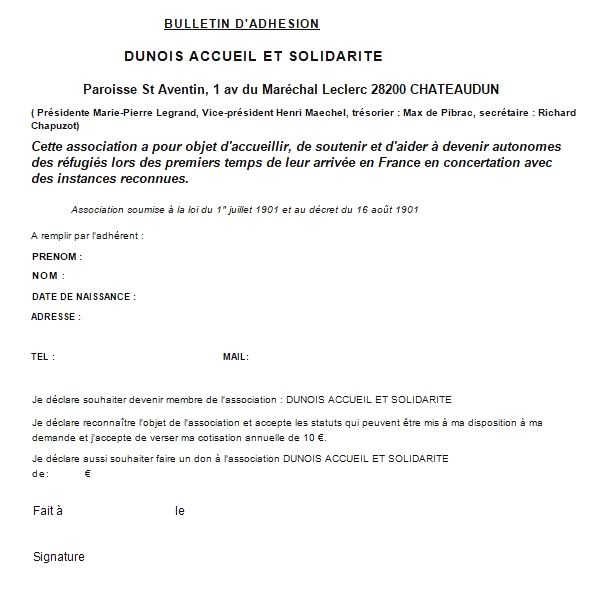 adhésion Accueil Dunois Et Solidarite