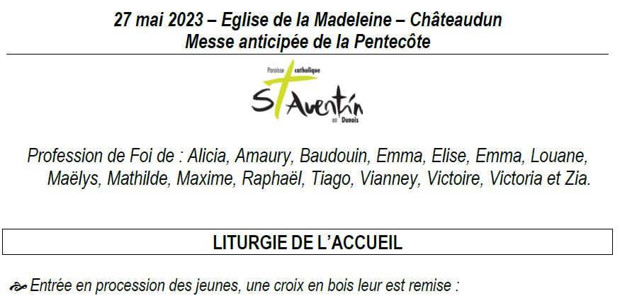 2023 PROFESSION DE FOI LA MESSE